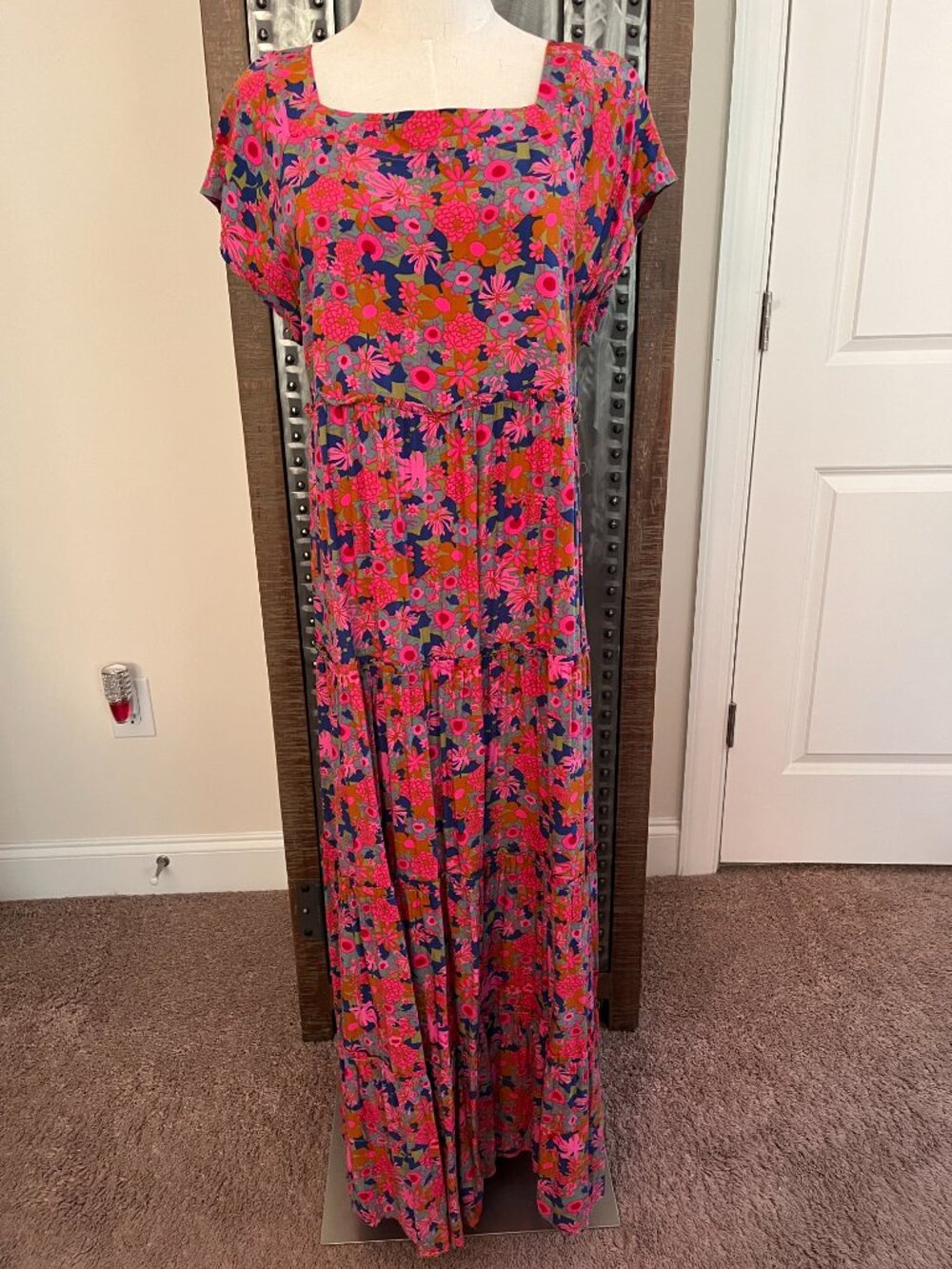 NATURAL LIFE Bohemian Berkley Maxi Dress Floral Rust Orchid Pink - M
